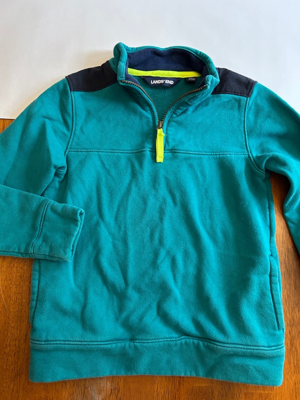 Lands’ End Teal Quarter Zip Sweatshirt Green Blue Boys Size 8 Fleece Pullover - Picture 8 of 8